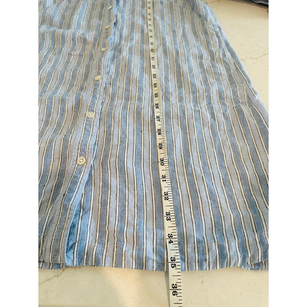 J. Jill Linen Striped Shirt Dress SP Blue White Button Front Casual Chic Travel - Picture 9 of 10